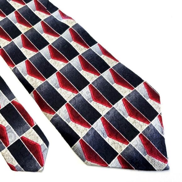 Pierre Cardin Gray Red Print Geometric Wide Silk Tie - Picture 1 of 6